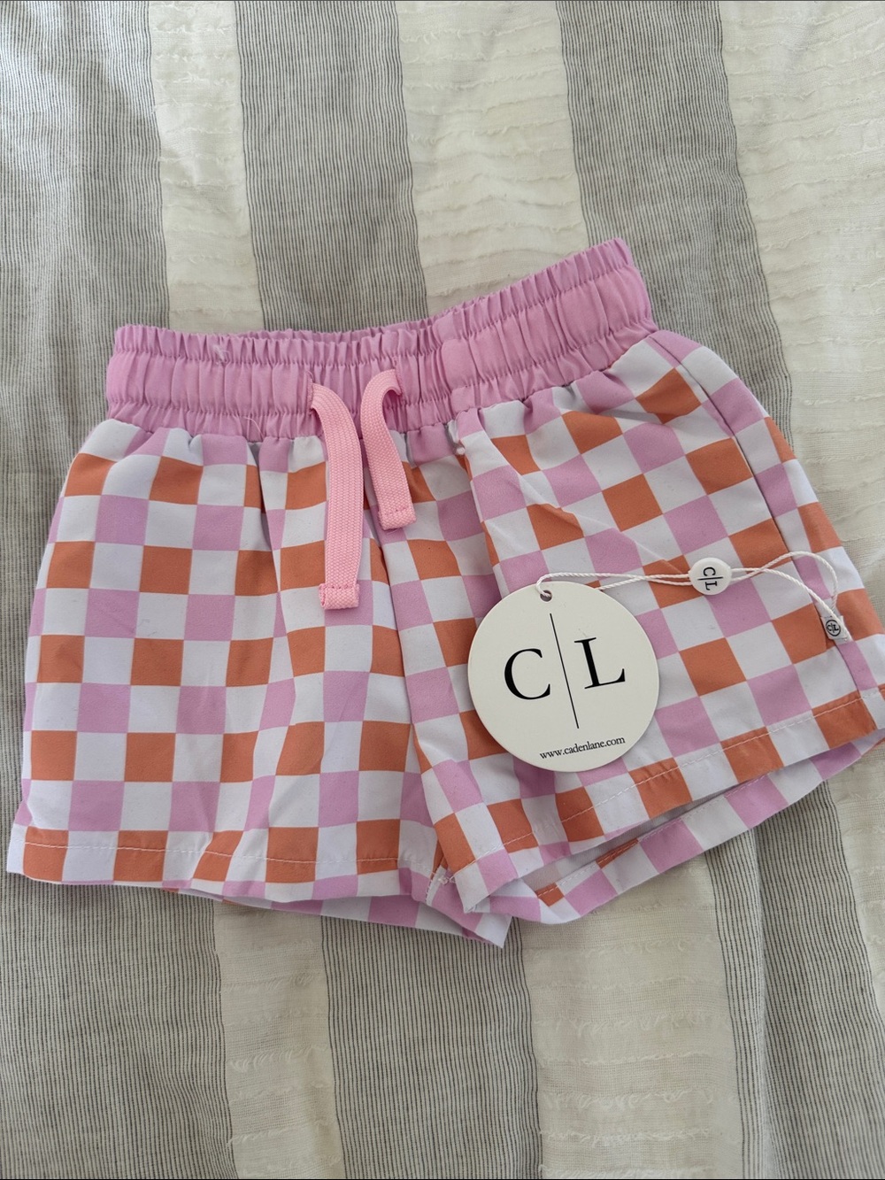 NWT Caden Lane Pink & Orange Checkerboard Swim Shorts